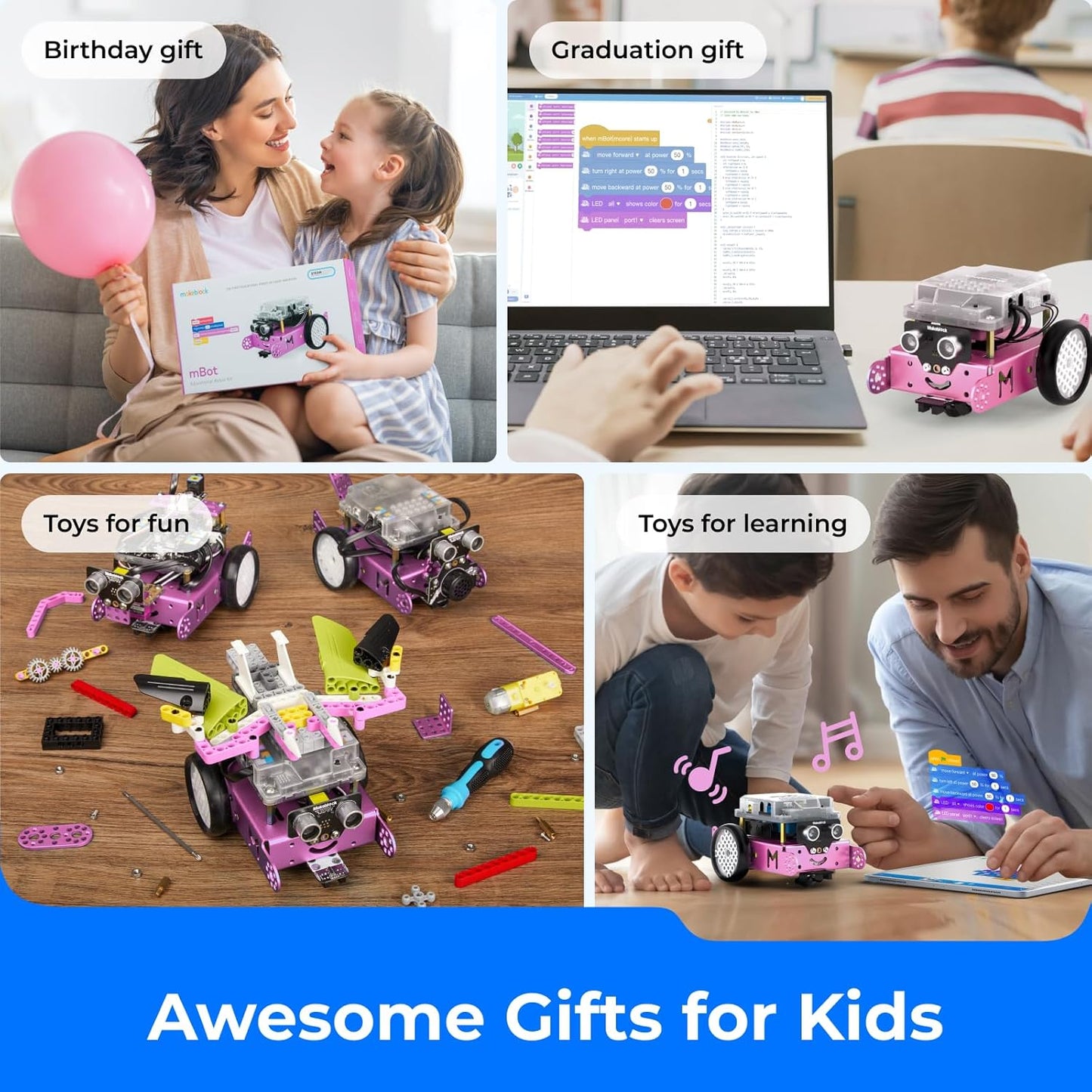 Mbot Robot Kit, STEM Projects for Kids Ages 8-12 Learn to Code with Scratch Arduino, Robot Kit for Kids, STEM Toys for Kids,Computer Programming for Beginners Gift for Boys and Girls 8 Pink