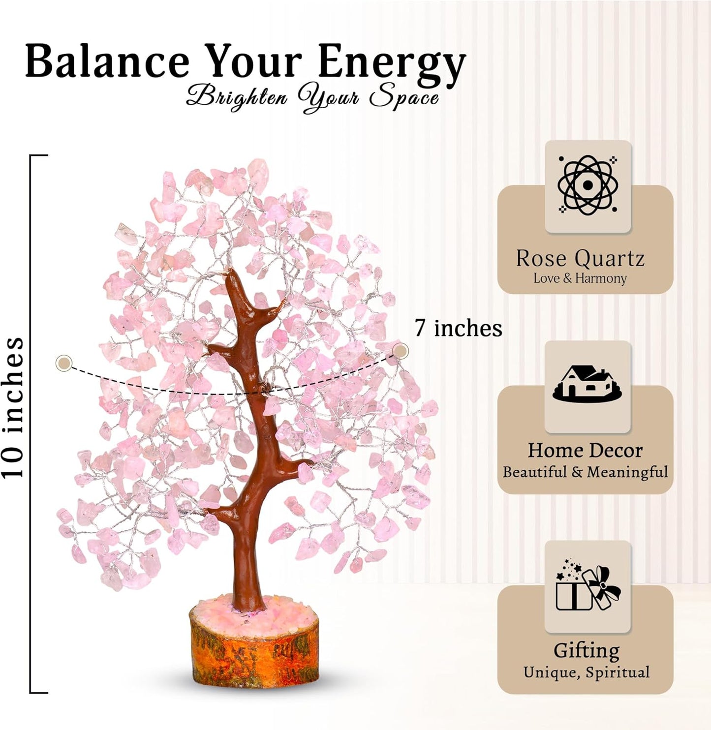Rose Quartz Crystal Tree - Bonsai Tree of Life - Pink Room Decor - Spiritual Decor - Desk Decorations for Women Office - Gemstones and Crystals - Stones and Crystals - Money Tree - Good Luck Charms