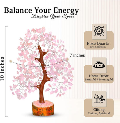 Rose Quartz Crystal Tree - Bonsai Tree of Life - Pink Room Decor - Spiritual Decor - Desk Decorations for Women Office - Gemstones and Crystals - Stones and Crystals - Money Tree - Good Luck Charms