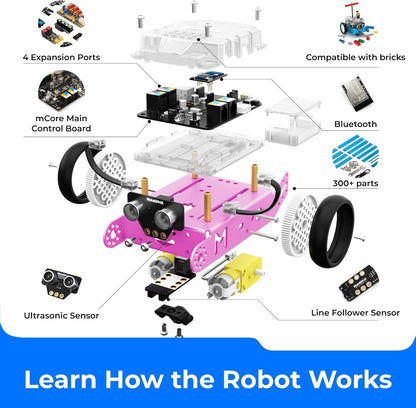 Mbot Robot Kit, STEM Projects for Kids Ages 8-12 Learn to Code with Scratch Arduino, Robot Kit for Kids, STEM Toys for Kids,Computer Programming for Beginners Gift for Boys and Girls 8 Pink