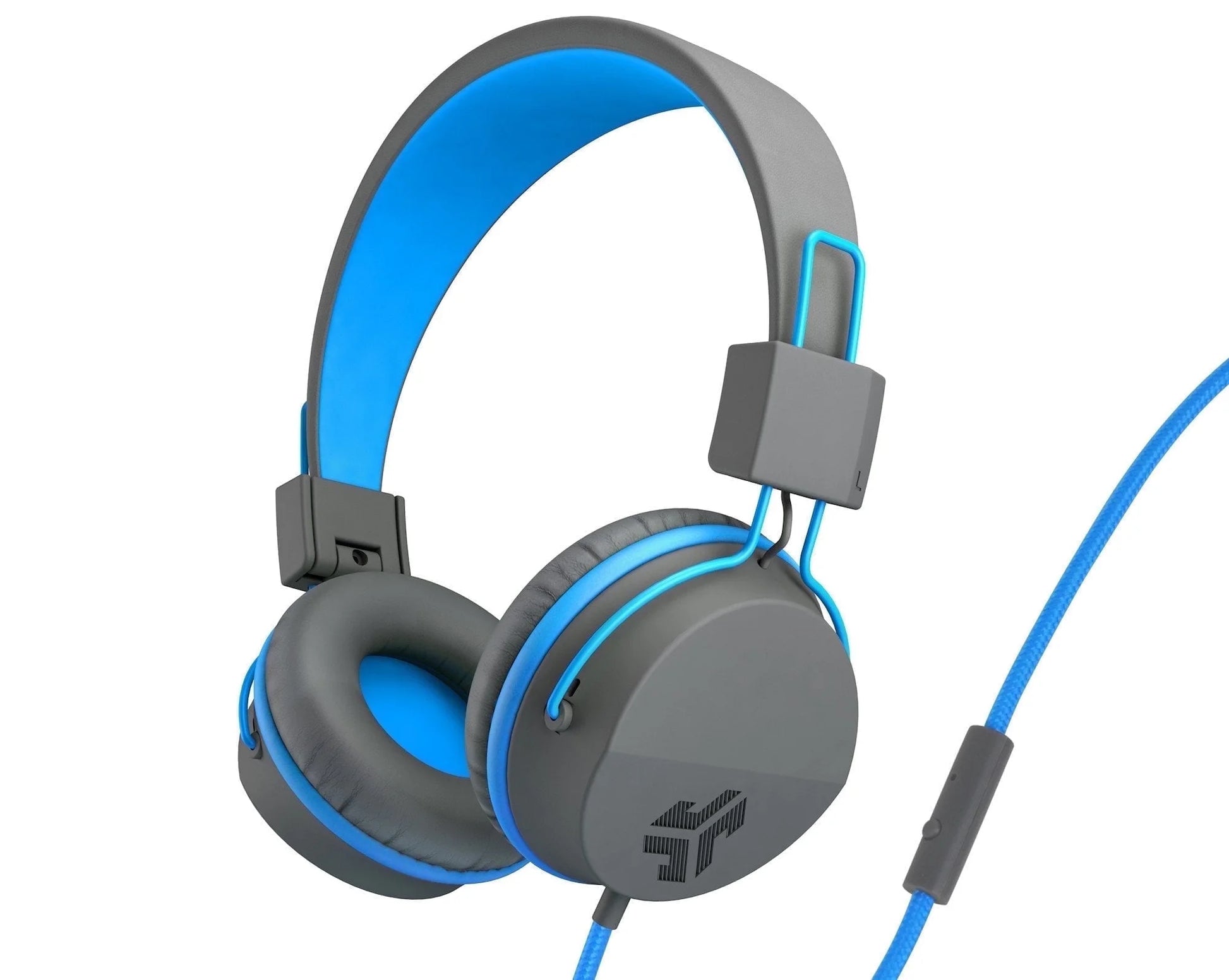 Jbuddies Studio On-Ear Kids Wired Headphones, Grey/Blue, Studio Volume Safe, Volume Limiter, Folding, Adjustable, Noise Isolation, with Mic