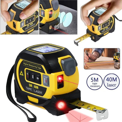 3 in 1 Digital Laser Tape Measure & Laser Cross Marking 131Ft/40M Laser Distance Meter and 16Ft/5M Autolock Tape Backlight LCD Screen for Indoor and Outdoor Use
