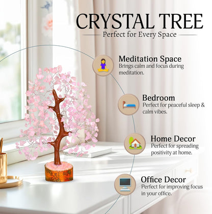 Rose Quartz Crystal Tree - Bonsai Tree of Life - Pink Room Decor - Spiritual Decor - Desk Decorations for Women Office - Gemstones and Crystals - Stones and Crystals - Money Tree - Good Luck Charms