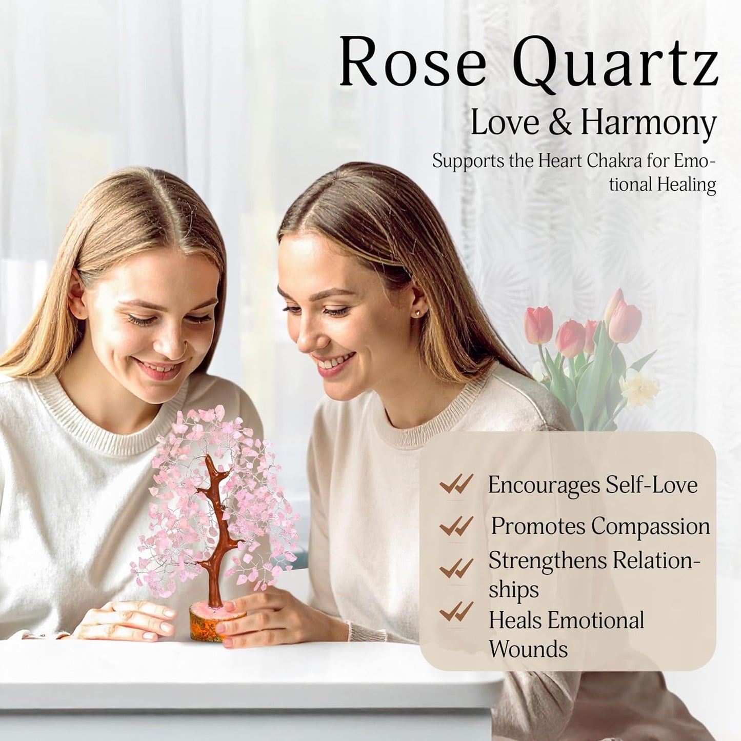 Rose Quartz Crystal Tree - Bonsai Tree of Life - Pink Room Decor - Spiritual Decor - Desk Decorations for Women Office - Gemstones and Crystals - Stones and Crystals - Money Tree - Good Luck Charms